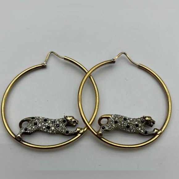 Vintage Airoldi Panther Hoop Earrings 925 Silver - Picture 1 of 4